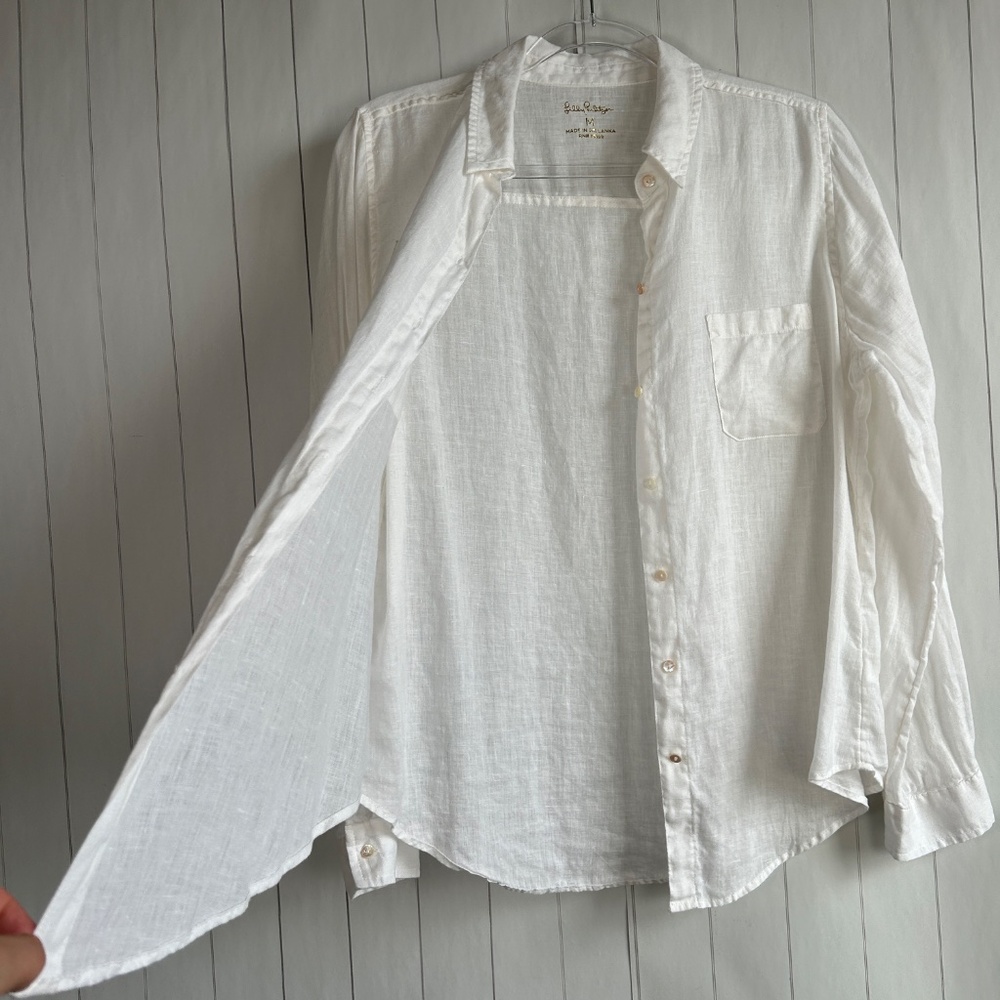 Lilly Pulitzer women size M Sea View linen button down shirt white long sleeve - Picture 11 of 14